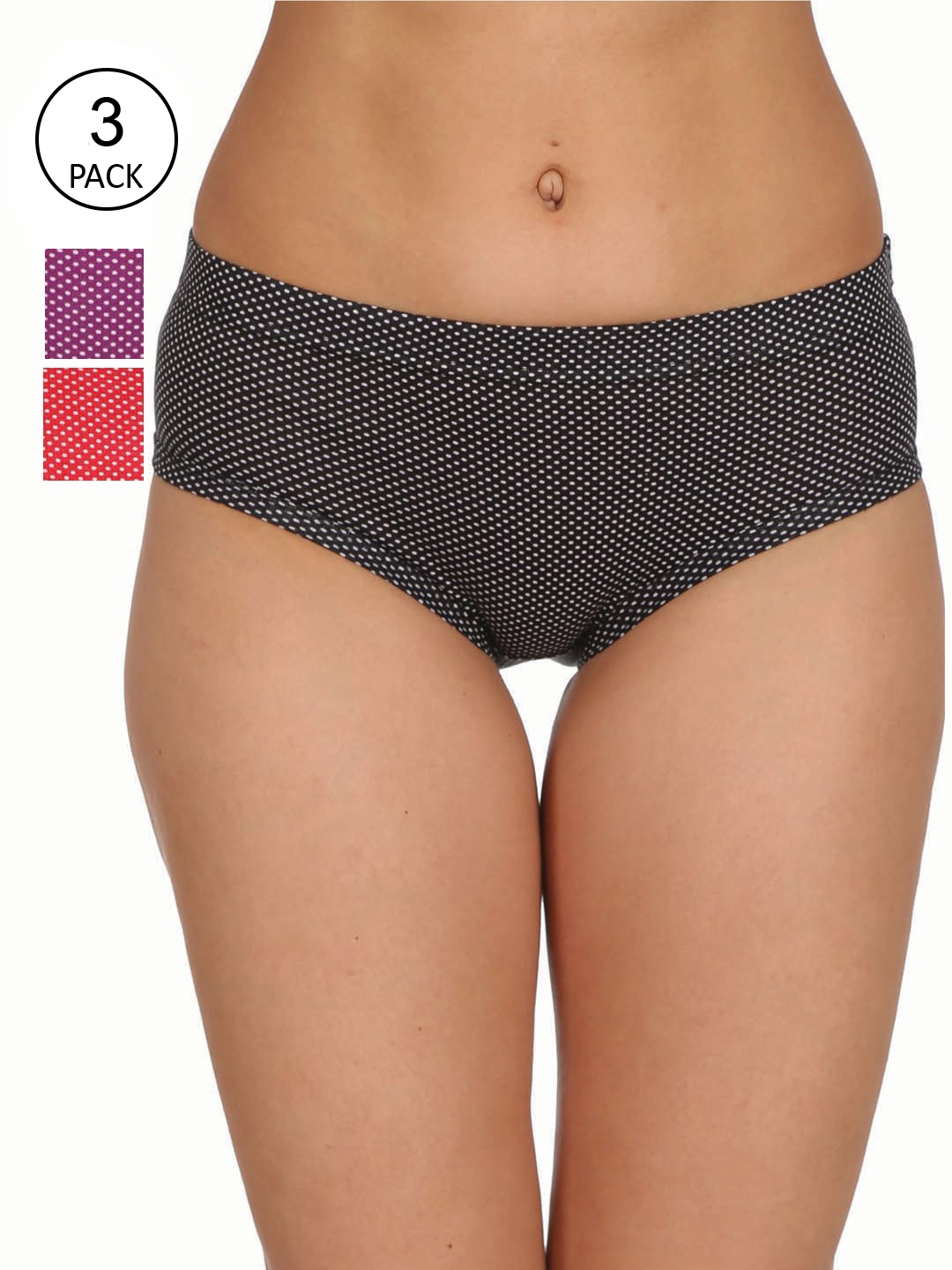 

Reveira Women Pack Of 3 Assorted Cotton Hipster Briefs