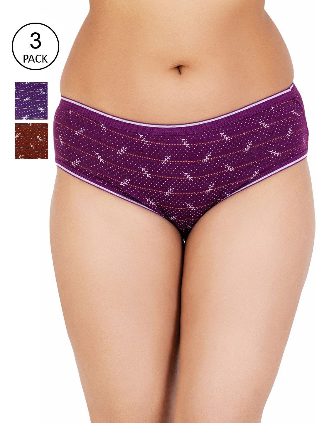 

Reveira Women Pack Of 3 Assorted Cotton Hipster Briefs