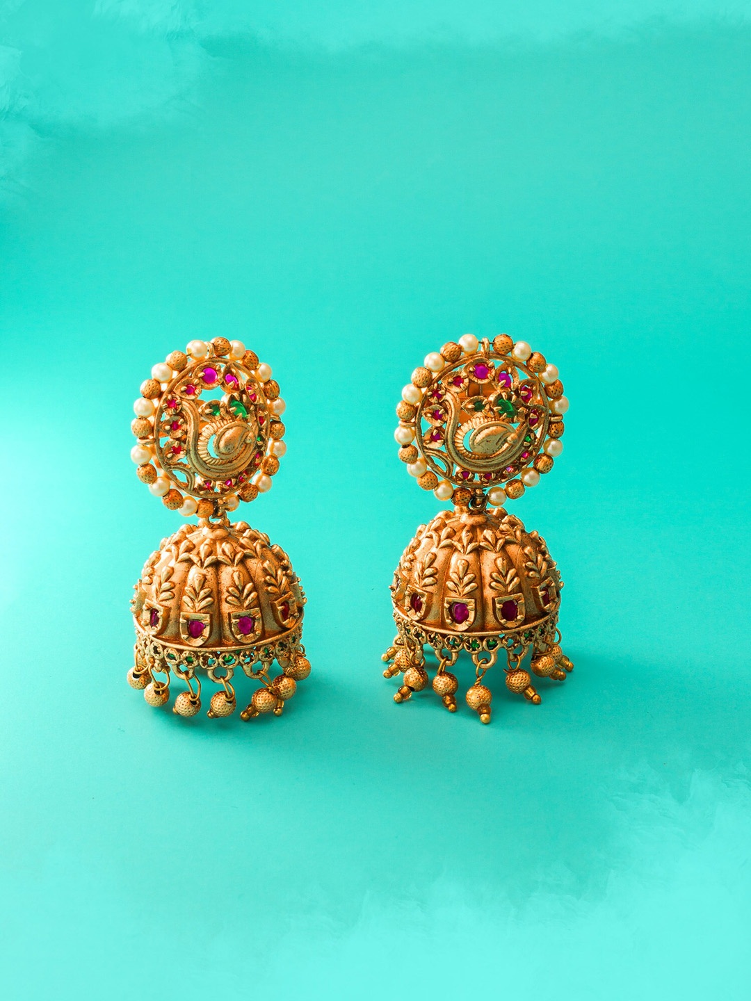 

aadita Gold-Toned Contemporary Jhumkas Earrings