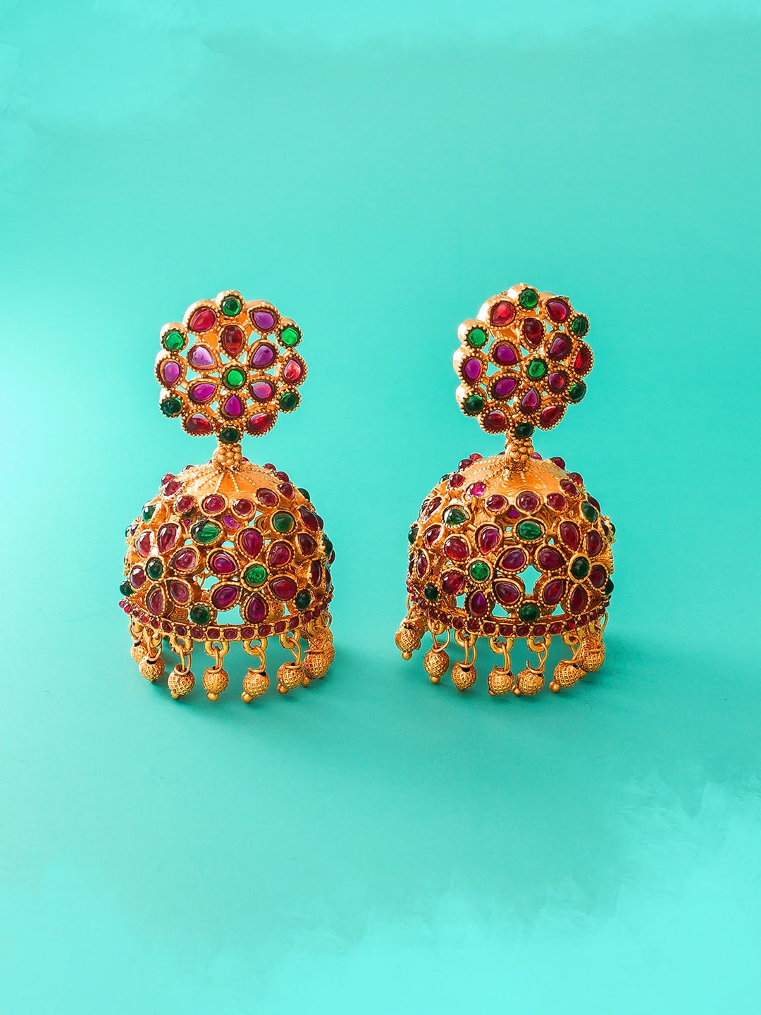 

aadita Gold-Toned Contemporary Jhumkas Earrings