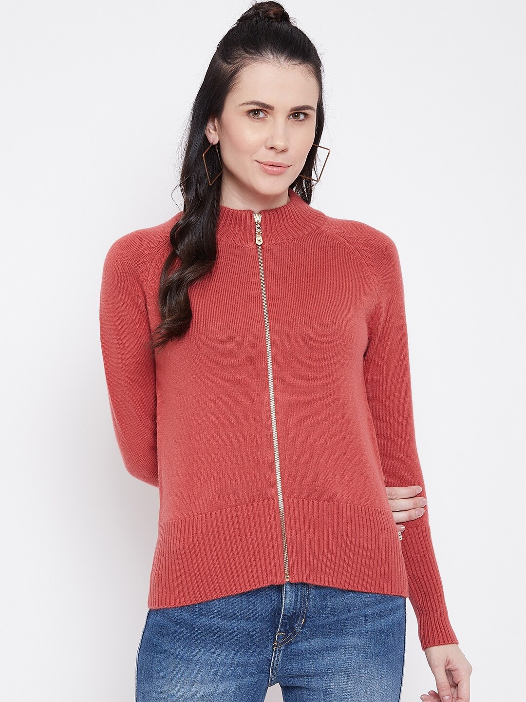 

Madame Women Peach Solid Woollen Cardigan