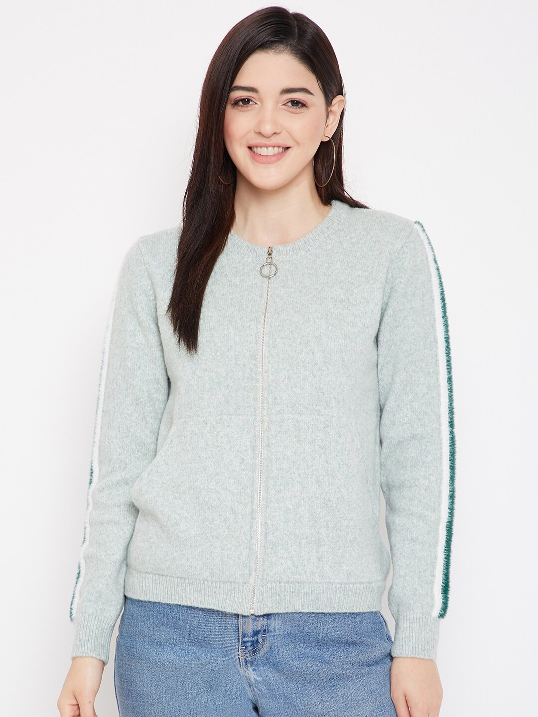 

Madame Women Mint Green Solid Cardigan Sweater