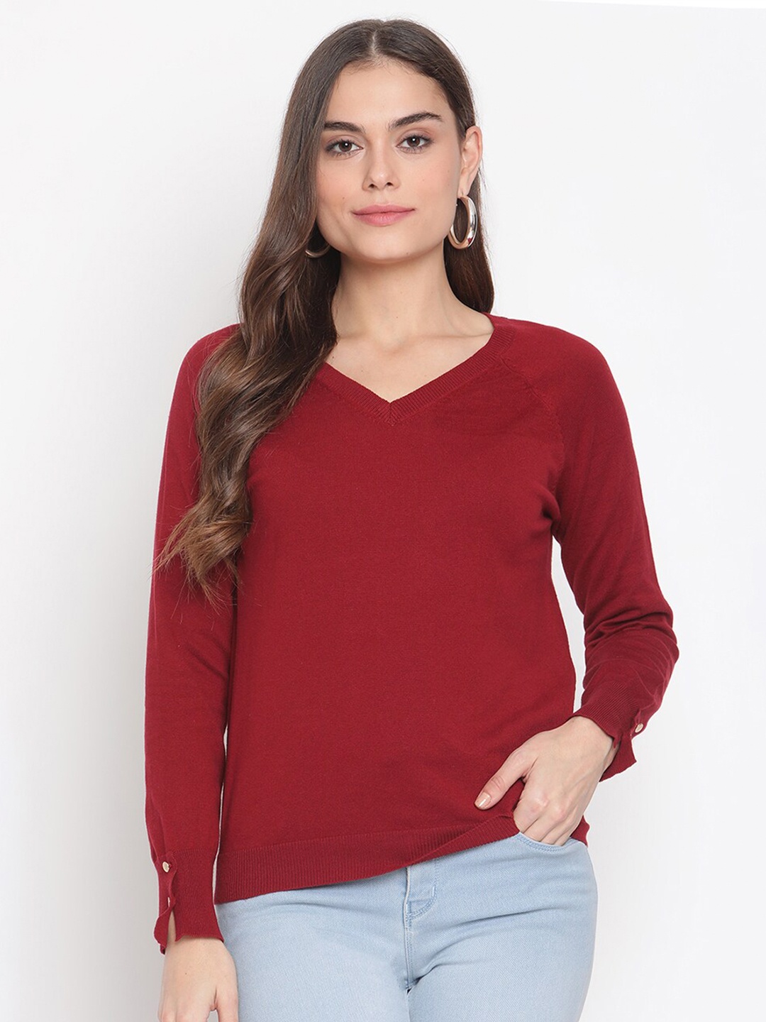 

Madame Women Maroon Solid Pullover Sweater