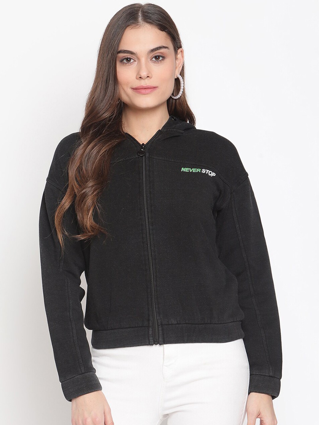 

Madame Women Black Hooded Sweatshirt