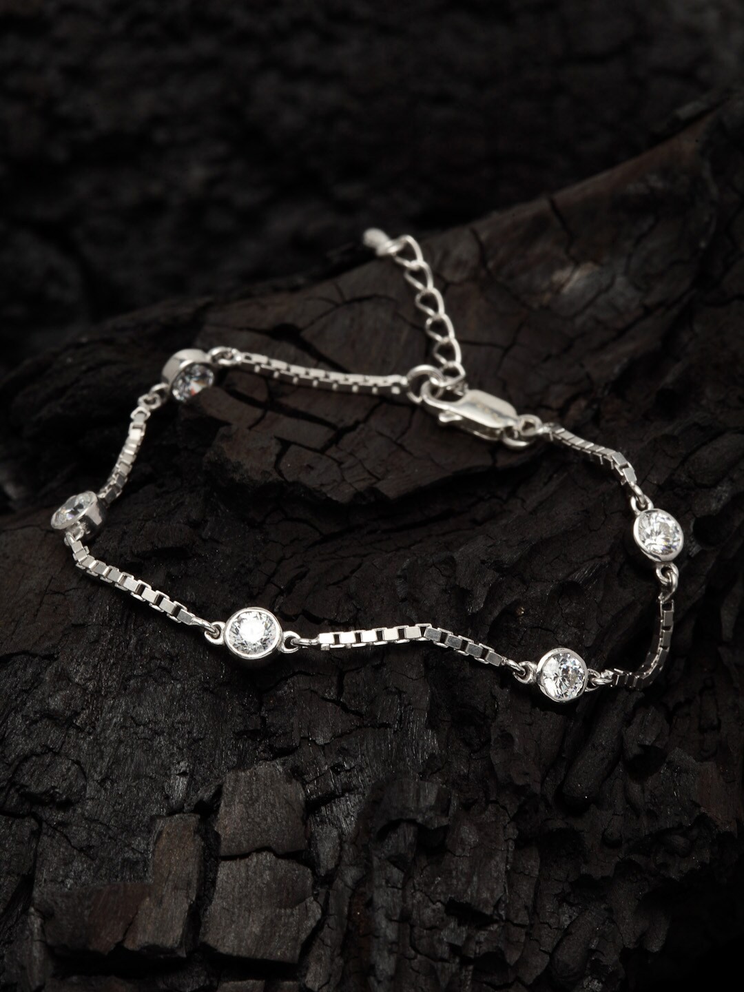 

Clara Women Silver-Toned Sterling Silver Cubic Zirconia Rhodium-Plated Charm Bracelet