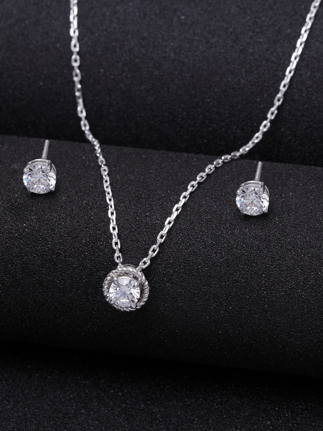 

Clara Women Silver-Toned Rhodium-Plated CZ-Studded Pendant & Earrings