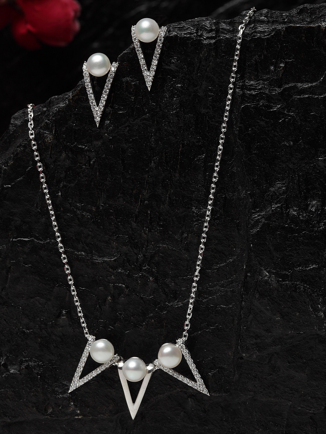 

Clara 92.5 Sterling Silver Rhodium-Plated White Pearl & CZ-Studded Jewellery Set