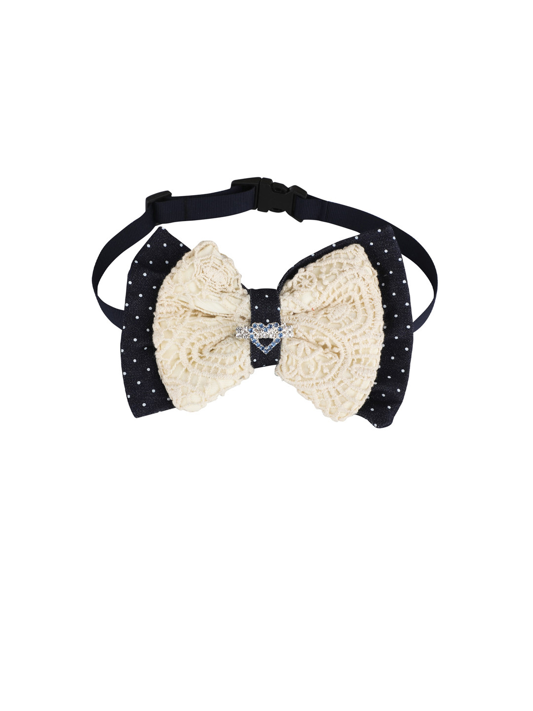 

Emily Pets Beige & Navy Blue Designer Dog Bow Tie
