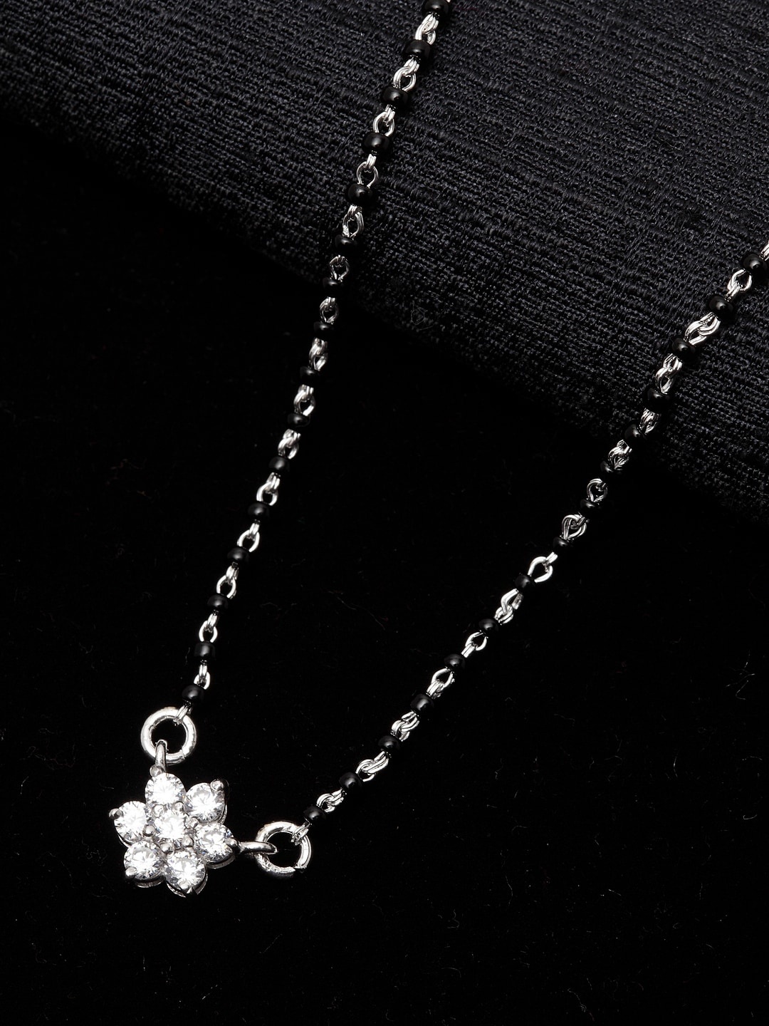 

Clara Women Rhodium Plated Black Beaded Sterling Silver Mangalsutra