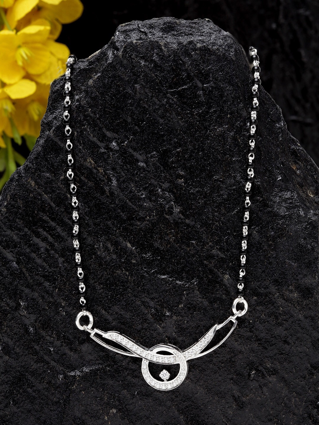 

Clara 925 Silver Rhodium-Plated White Swiss Zirconia Studded Mangalsutra
