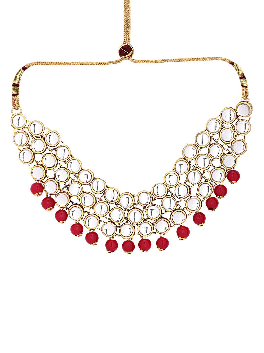 

LIVE EVIL Gold Plated White & Red Stone Studded Bridal Choker Jewellery Set