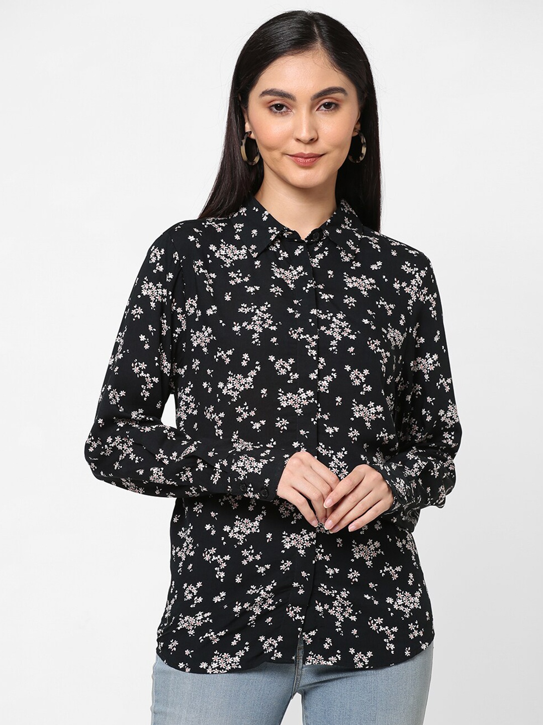 PAPA BRANDS Women Black Floral Printed Casual Shirt