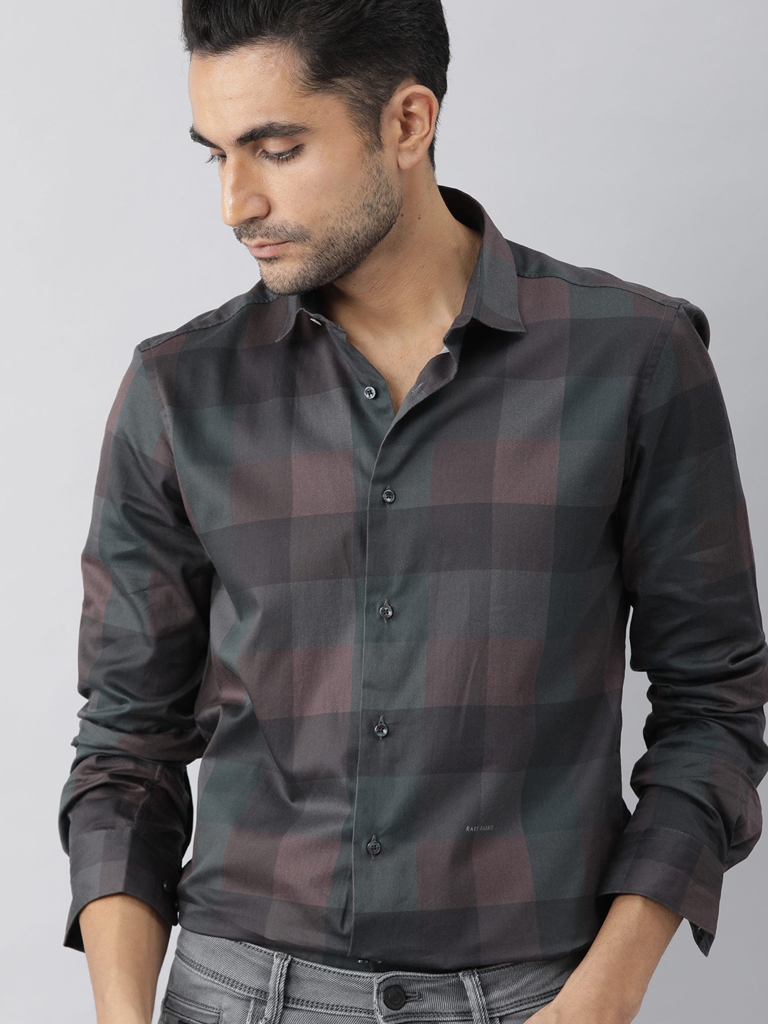 

RARE RABBIT Men Solebay Slim Fit Buffalo Checked Shirt, Black