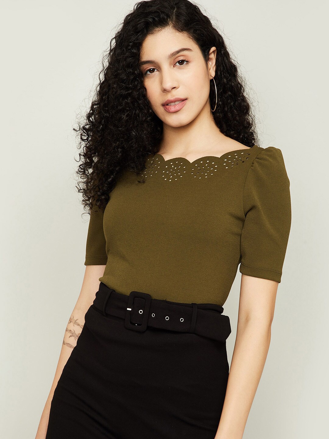 

CODE by Lifestyle Women Olive Green Top