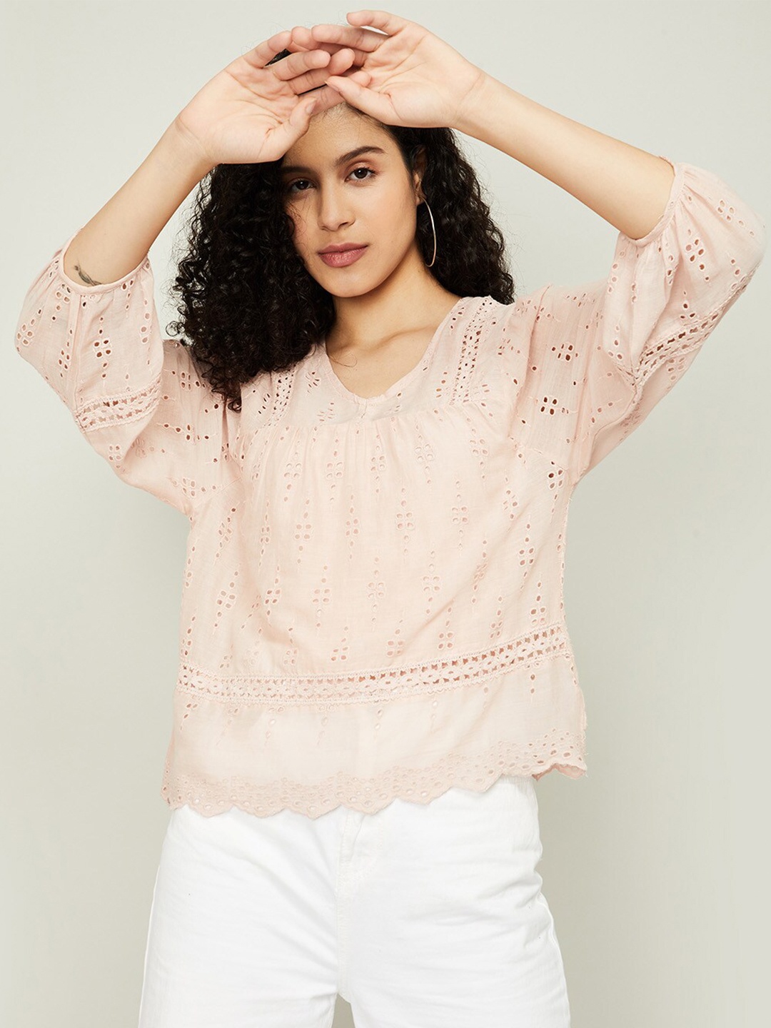 

Fame Forever by Lifestyle Pink Schiffli Top