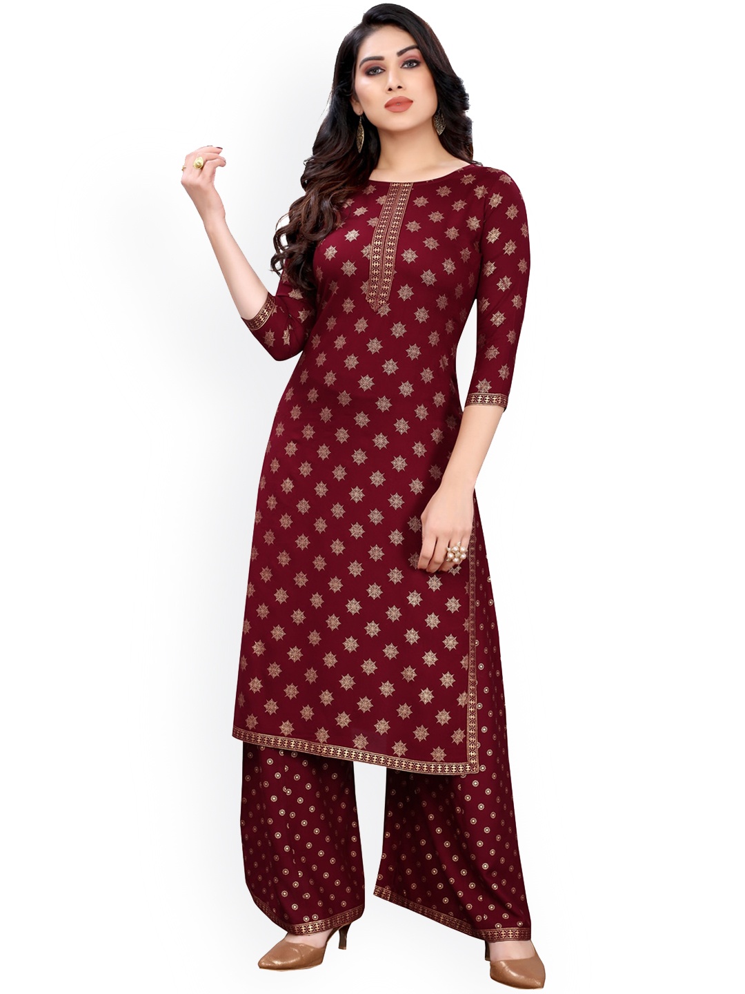 

KALINI Women Maroon Floral Printed Kurta with Palazzos