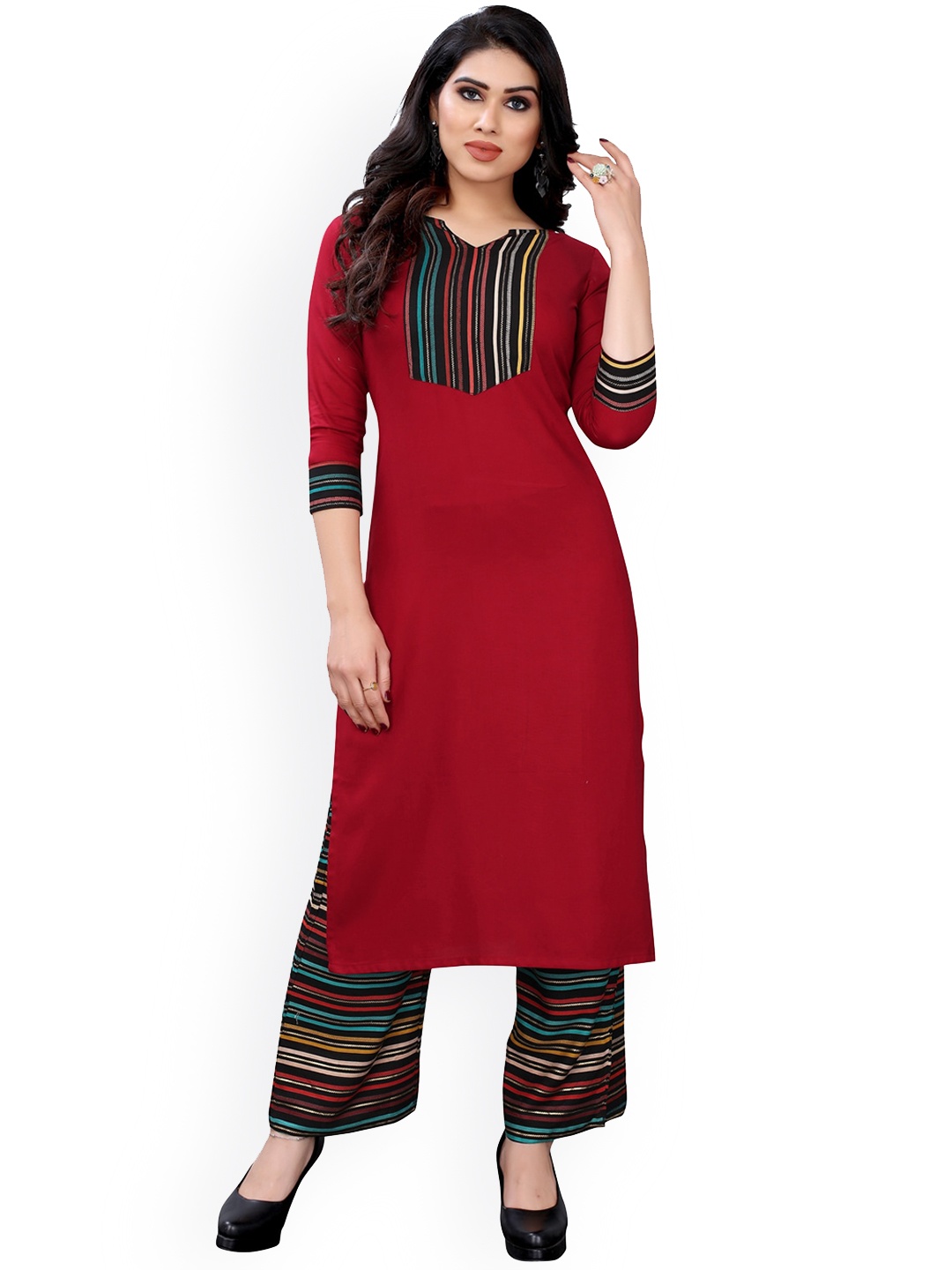 

KALINI Women Red & Black Yoke Design Kurta with Palazzos