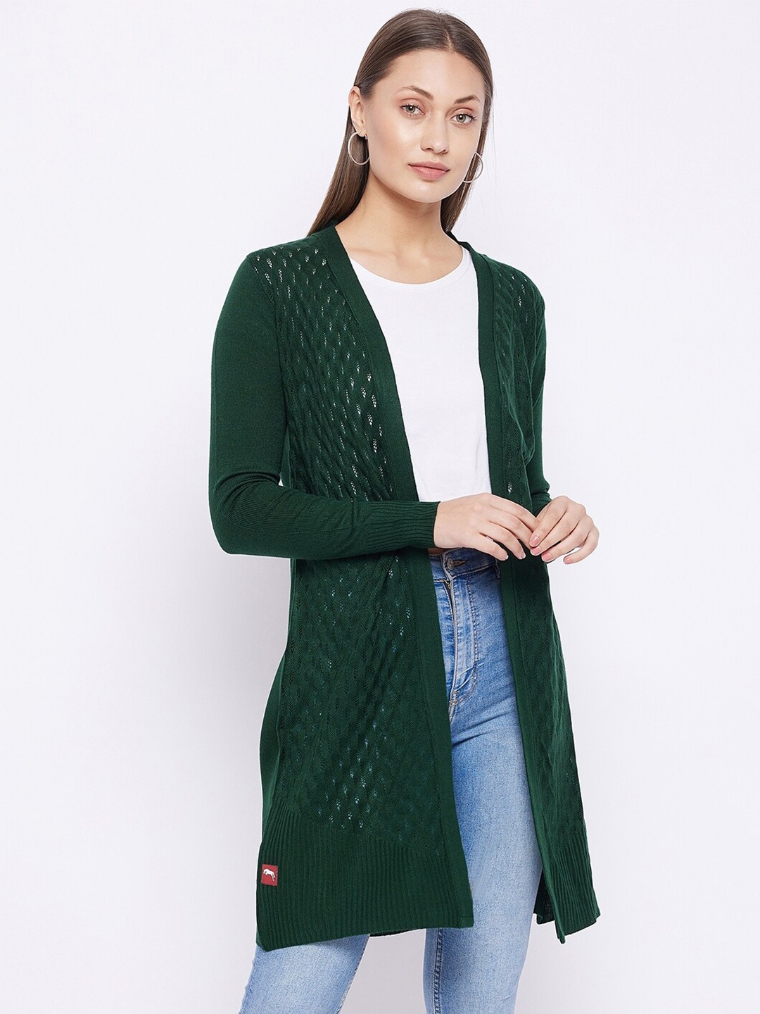 

JUMP USA Women Green Acrylic Longline Cardigan
