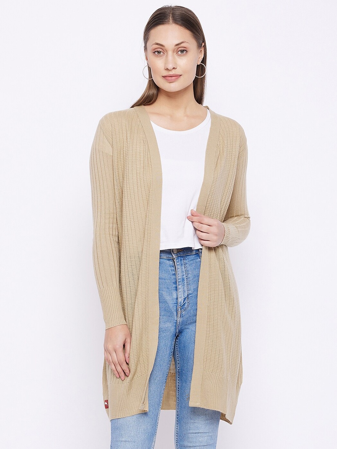 

JUMP USA Women Beige Pure Acrylic Longline Cardigan