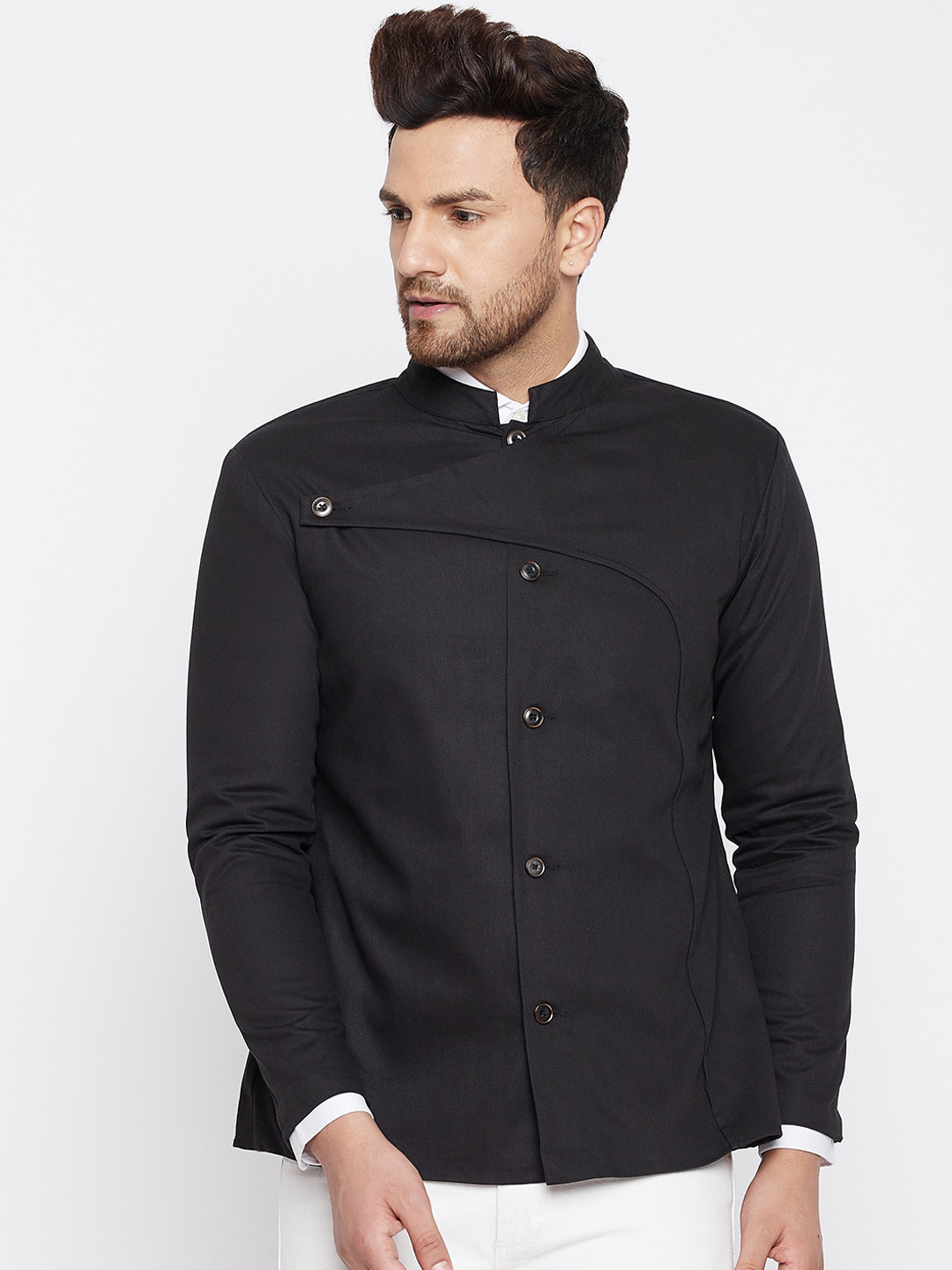

CHILL WINSTON Men Black Solid Single-Breasted Bandhgala Blazer