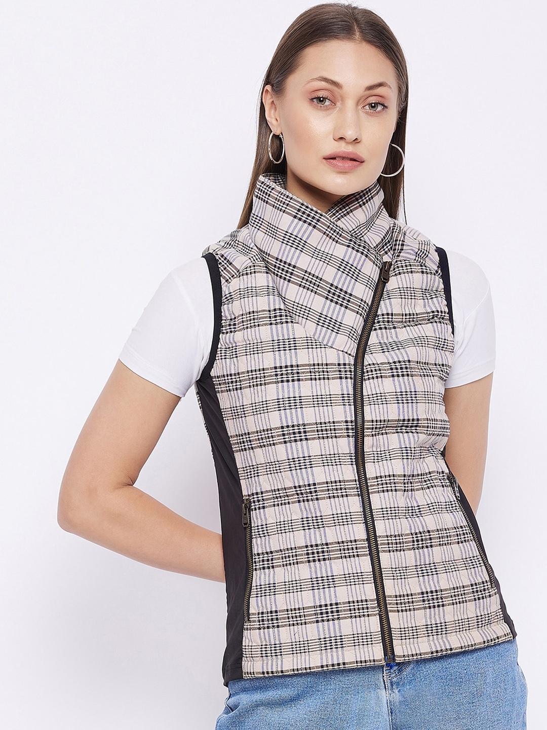 

JUMP USA Women Brown Checked Lightweight Tailored Jacket