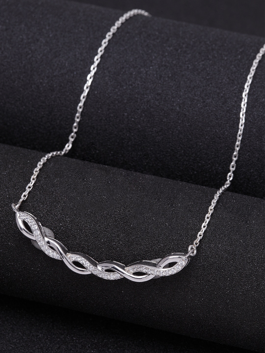

Clara Women Silver-Toned Rhodium-Plated Twist CZ-Studded Pendant With Chain