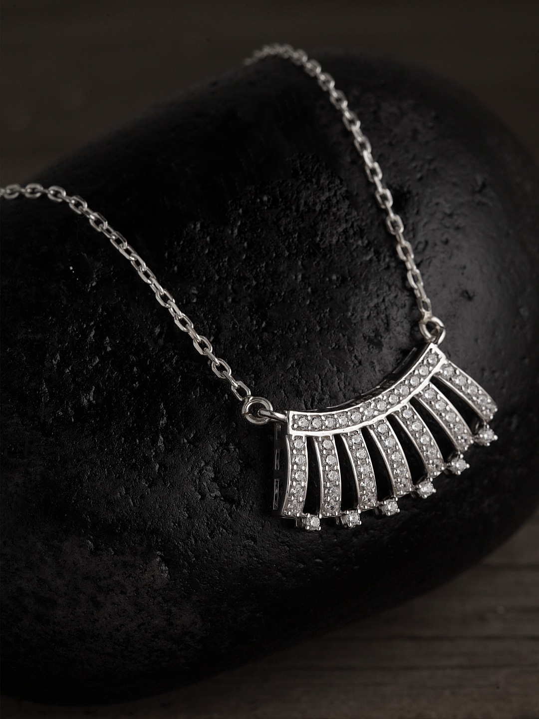

CLARA Silver-Toned 92.5 Silver Sterling CZ Studded Ayla Chain Pendant