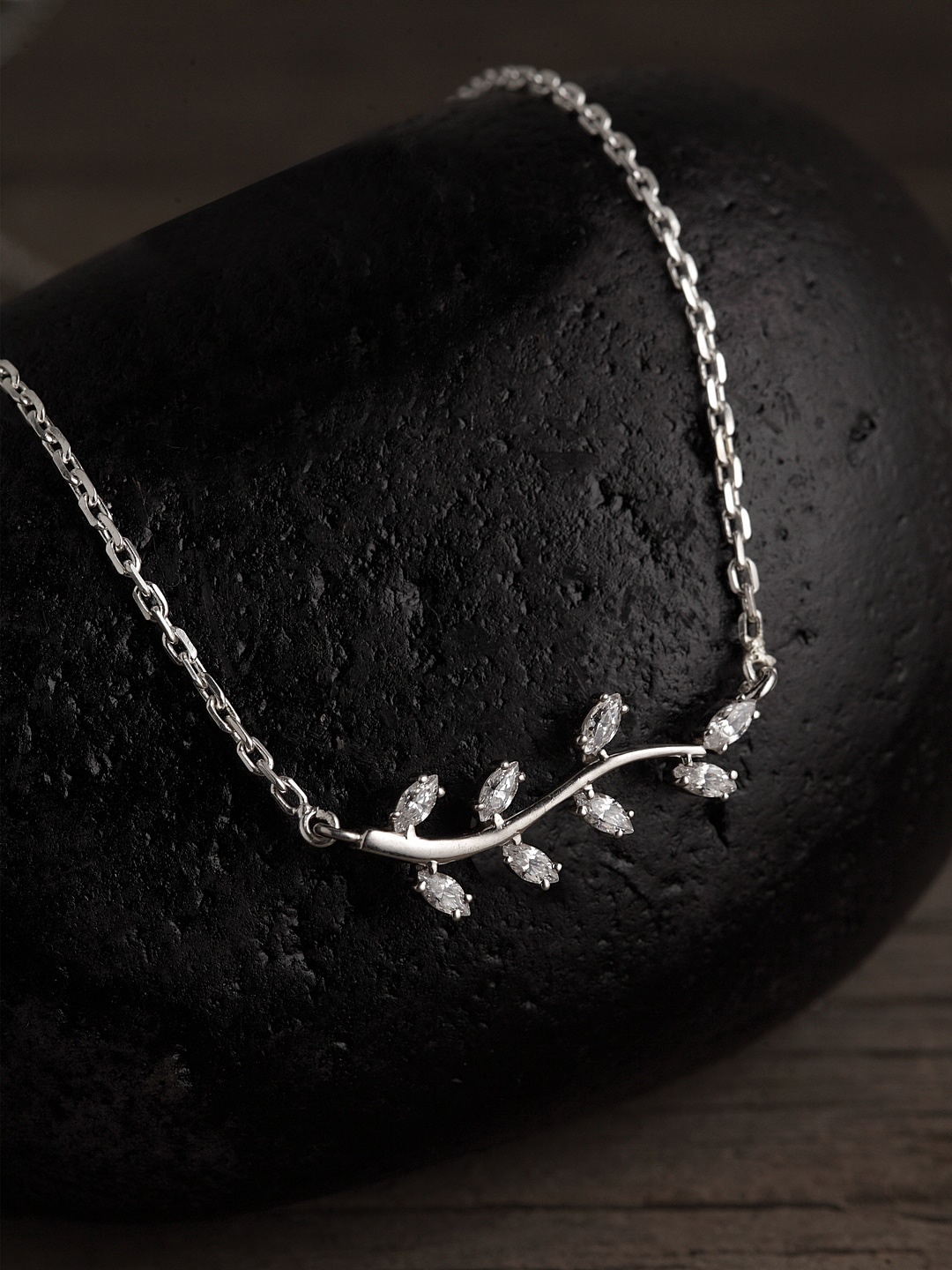 

Clara Women Silver-Toned Rhodium-Plated Twist CZ-Studded Pendant With Chain