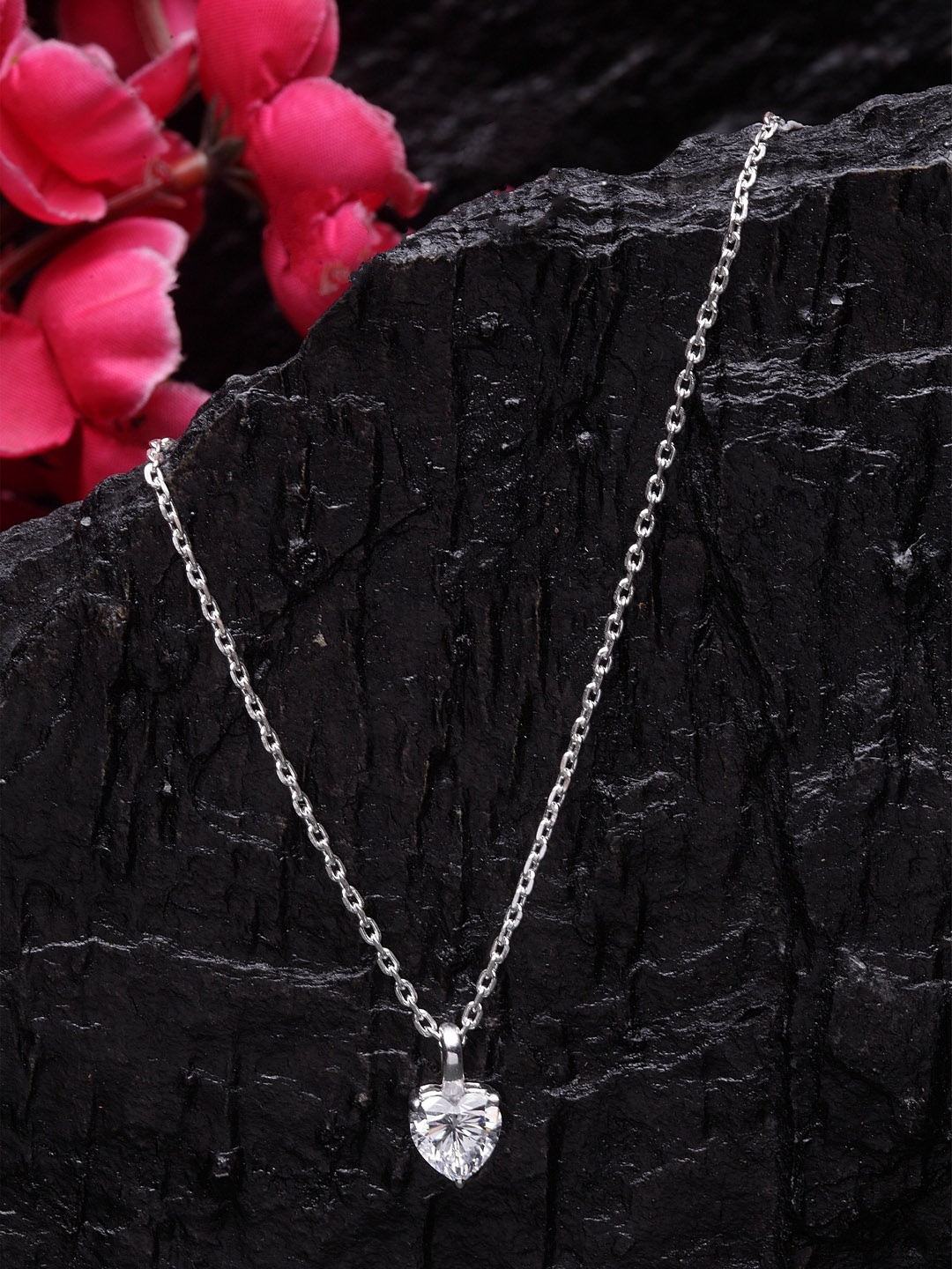 

Clara 925 Sterling Silver Heart Solitaire Pendant With Chain