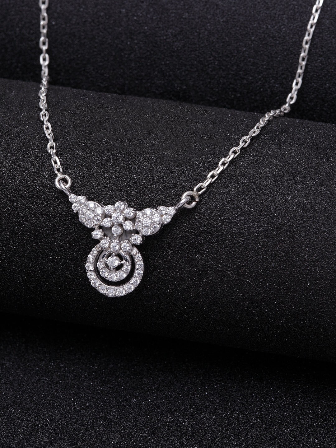 

Clara Silver-Toned 92.5 Silver Sterling CZ Studded Aria Chain Pendant