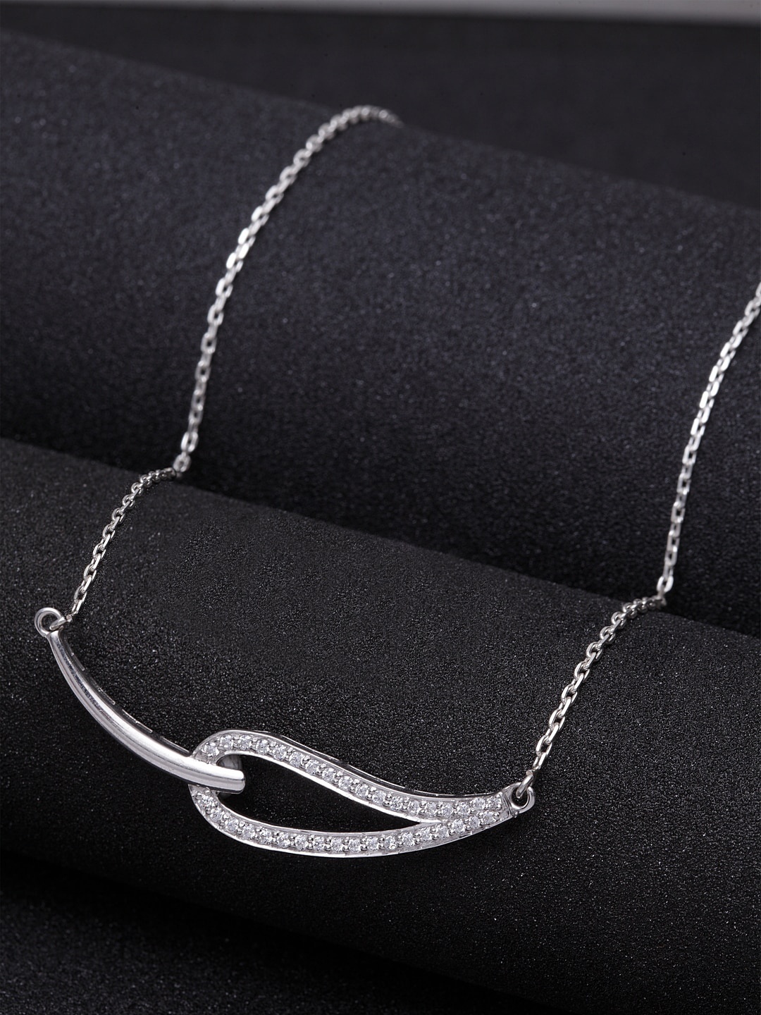 

CLARA Silver-Toned 92.5 Silver Stella CZ Studded Chain Pendant