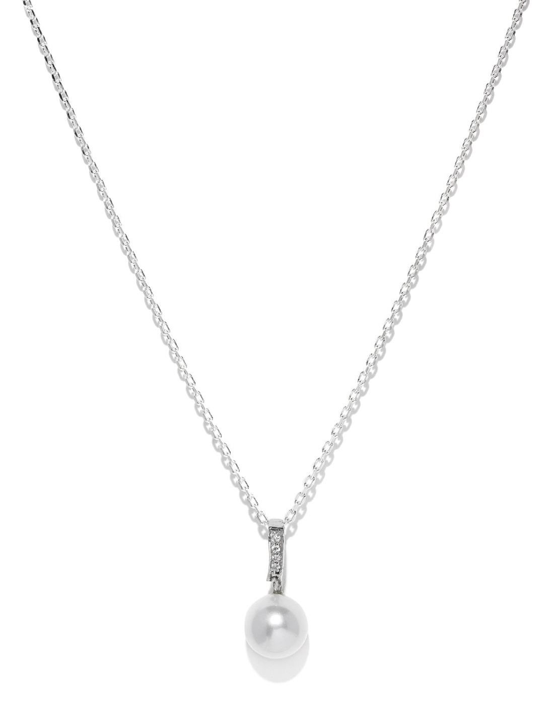

Clara Women Silver-Toned Rhodium-Plated Classic Pearl Pendant With Chain