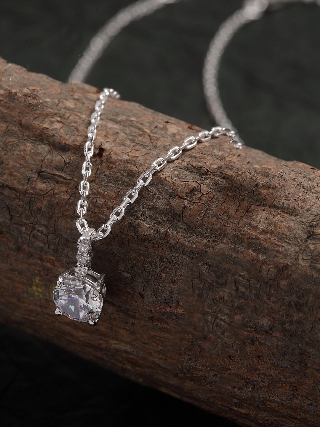 

Clara Silver- Toned Solitaire Chain Pendant