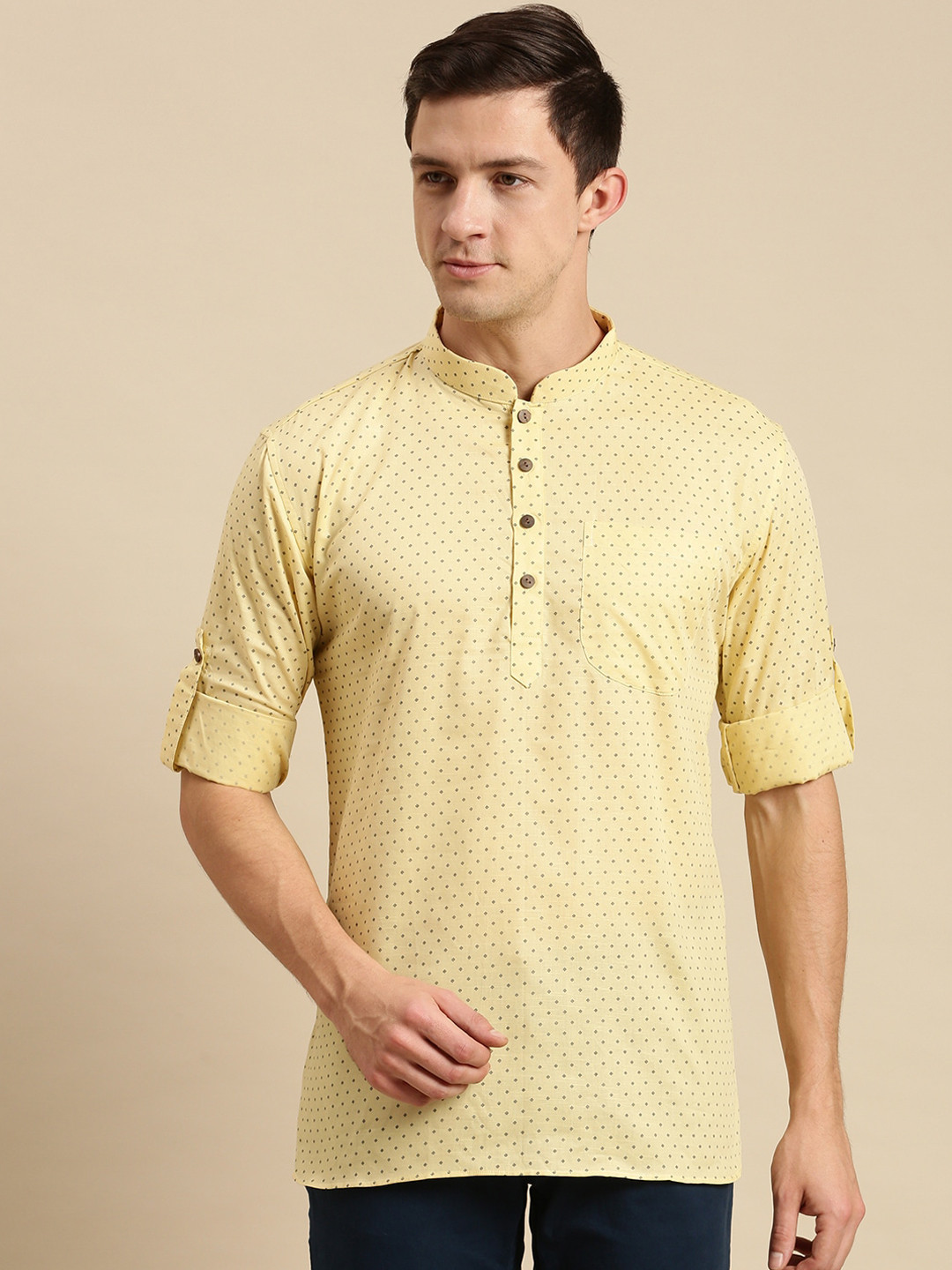 

Sanwara Men Yellow Printed Kurta