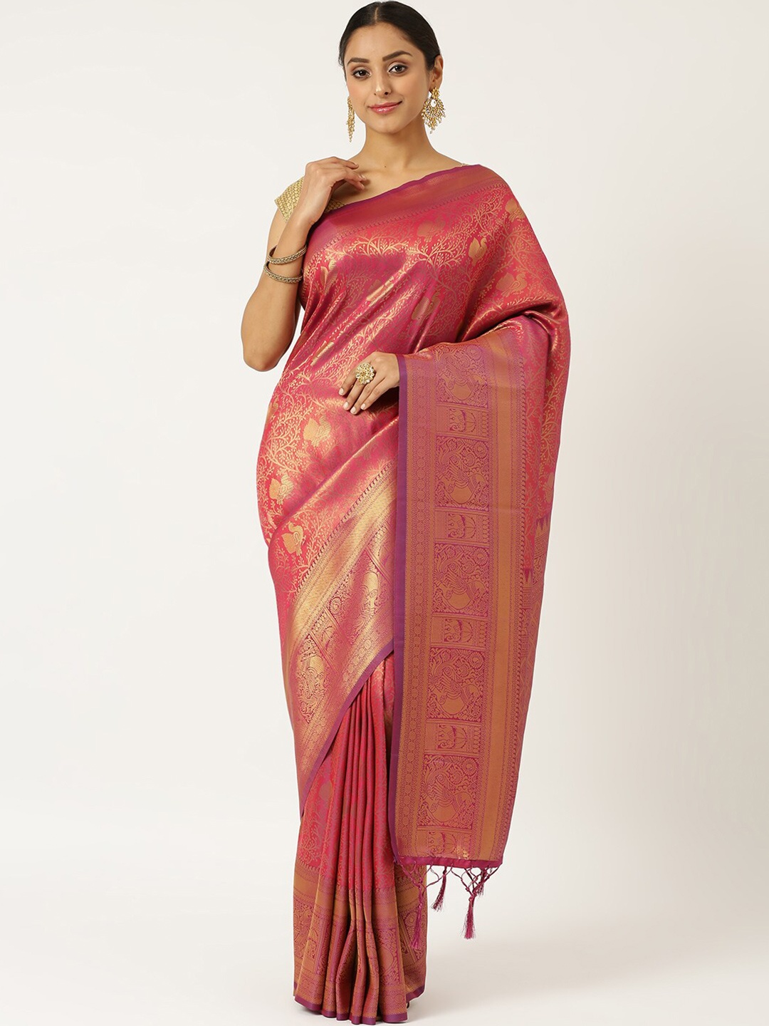 

KARAGIRI Purple & Gold-Toned Woven Design Zari Silk Blend Kanjeevaram Saree