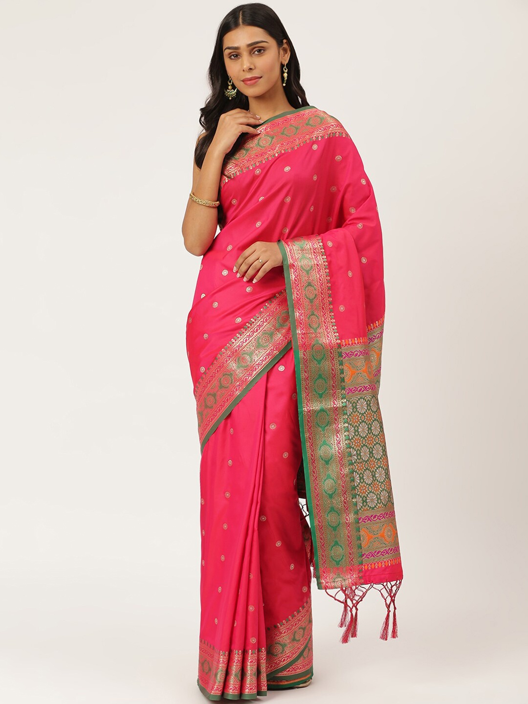 

KARAGIRI Pink & Gold-Toned Woven Design Silk Blend Banarasi Saree