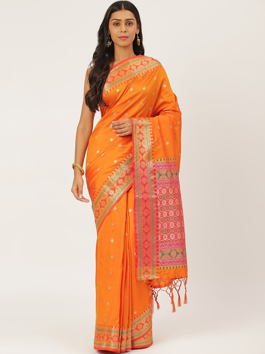 

KARAGIRI Orange & Pink Woven Design Silk Blend Banarasi Saree