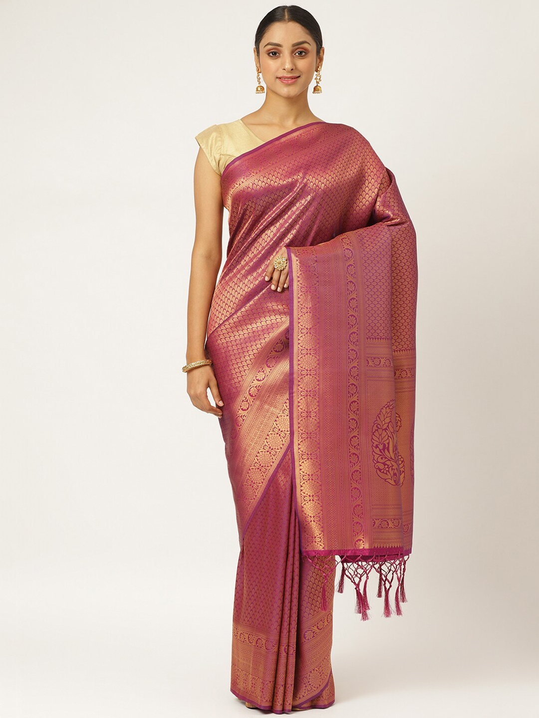 

KARAGIRI Purple & Gold-Toned Woven Design Zari Silk Blend Kanjeevaram Saree