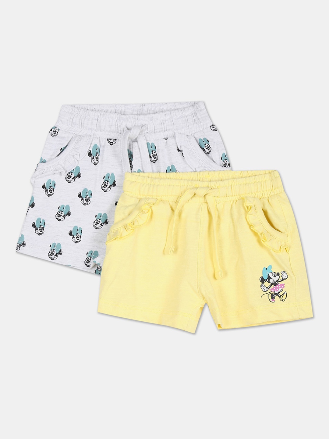 

Colt Girls Pack Of 2 Minnie Mouse Print Shorts, Grey melange