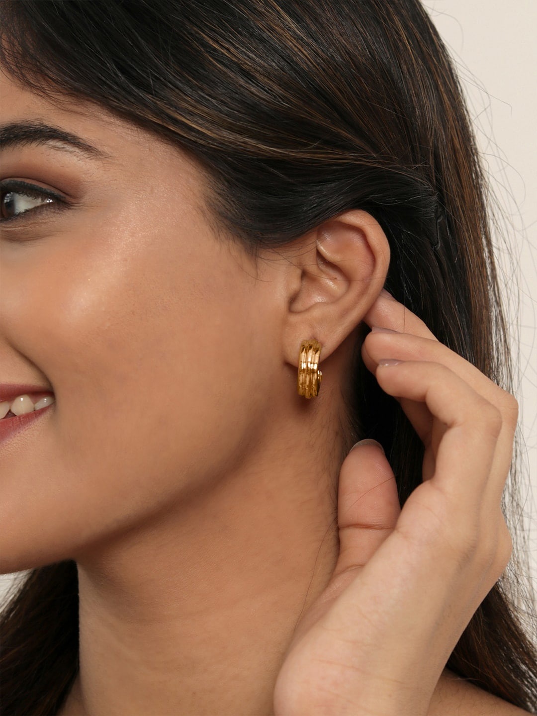 

ToniQ Gold-Plated Contemporary Half Hoop Earrings