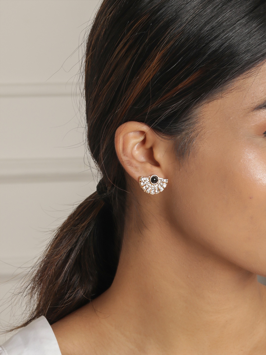 

ToniQ Gold-Plated & White Crescent Shaped Studs
