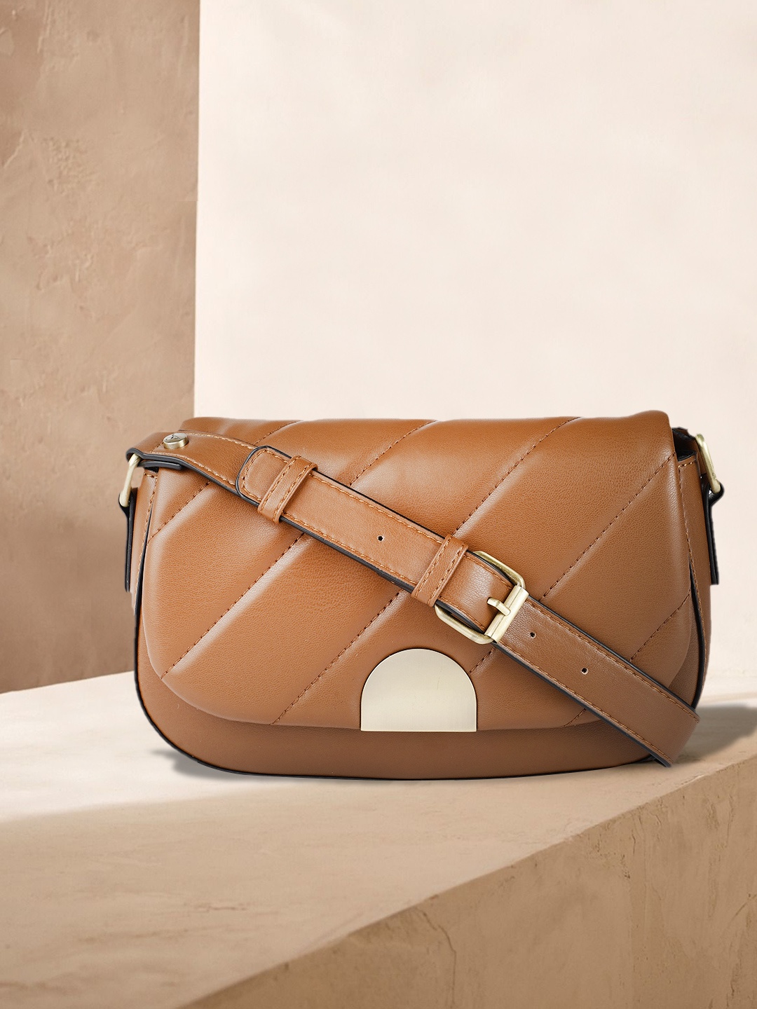 

Accessorize Tan Brown Structured Lara Sling Bag