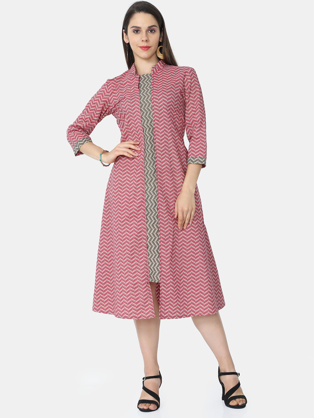 

STYL CO Pink & Green Layered A-Line Midi Dress