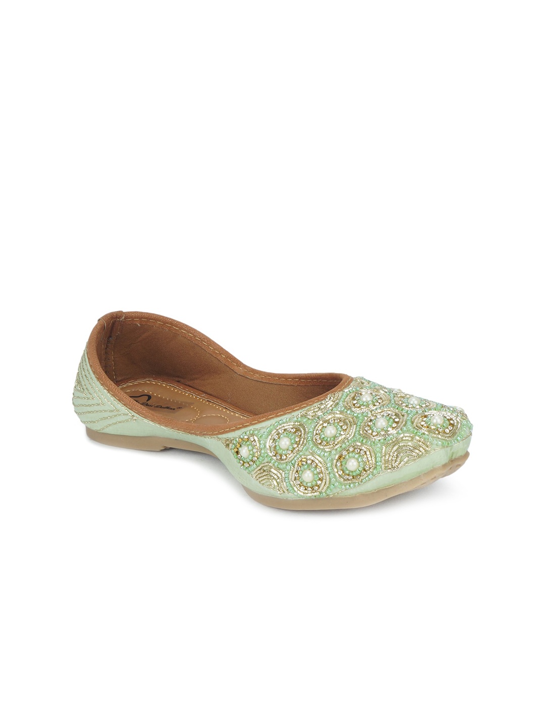

The Desi Dulhan Women Green Embellished Leather Ethnic Mojaris