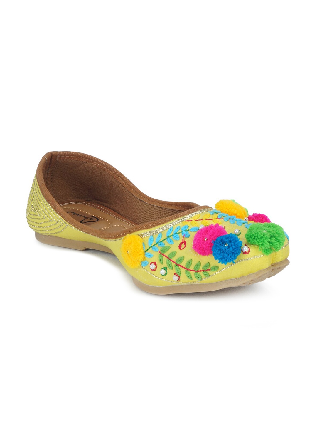 

The Desi Dulhan Women Yellow Embellished Mojaris