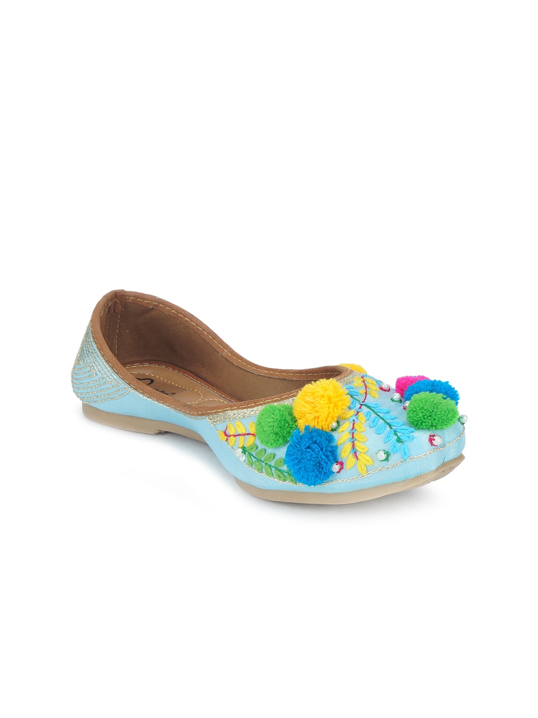 

The Desi Dulhan Women Blue Printed Leather Ballerinas Flats