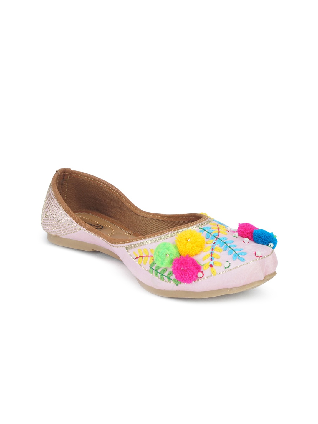 

The Desi Dulhan Women Pink Printed Leather Party Mojaris Flats