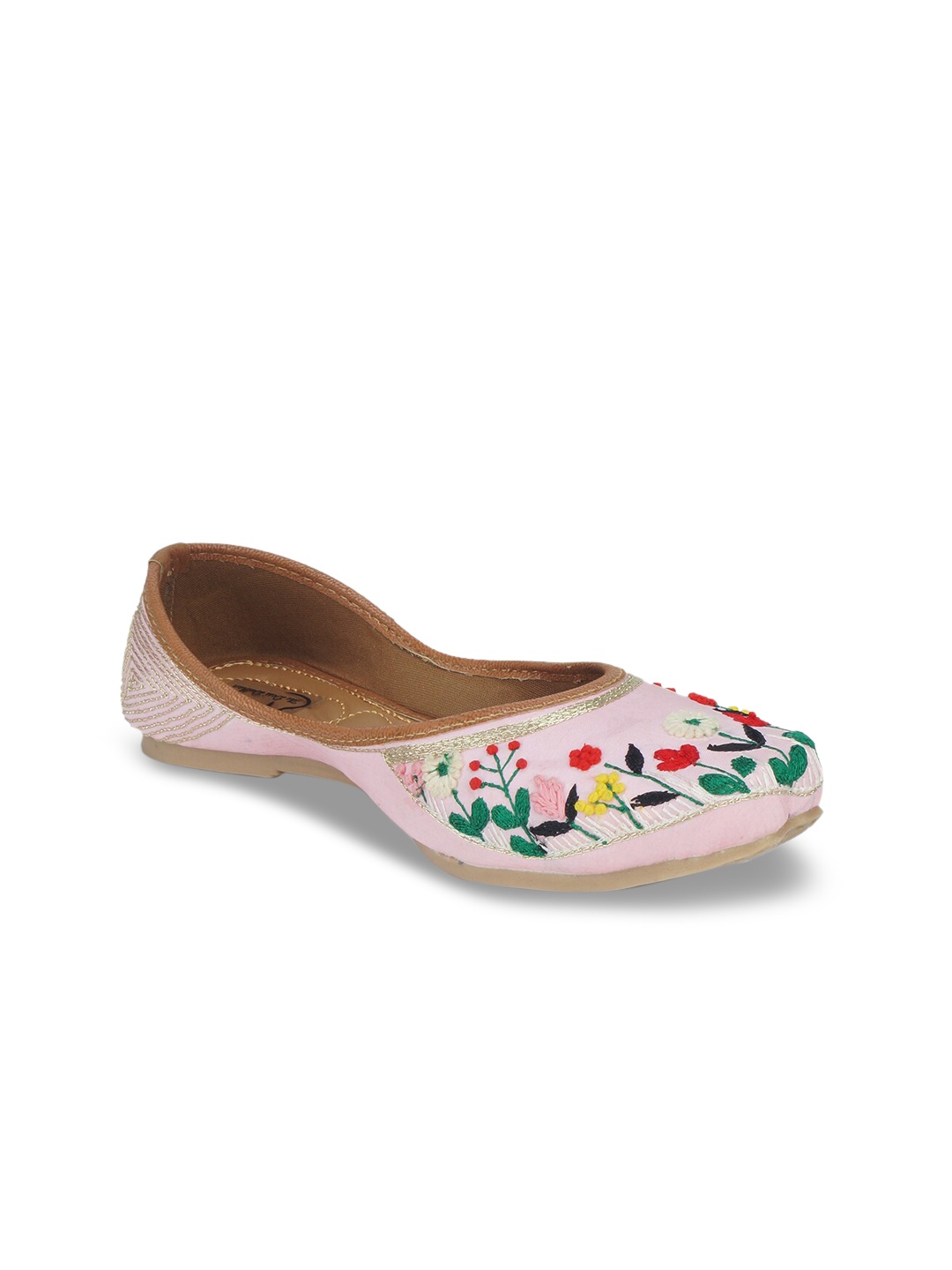 

The Desi Dulhan Women Pink Printed Leather Party Mojaris Flats