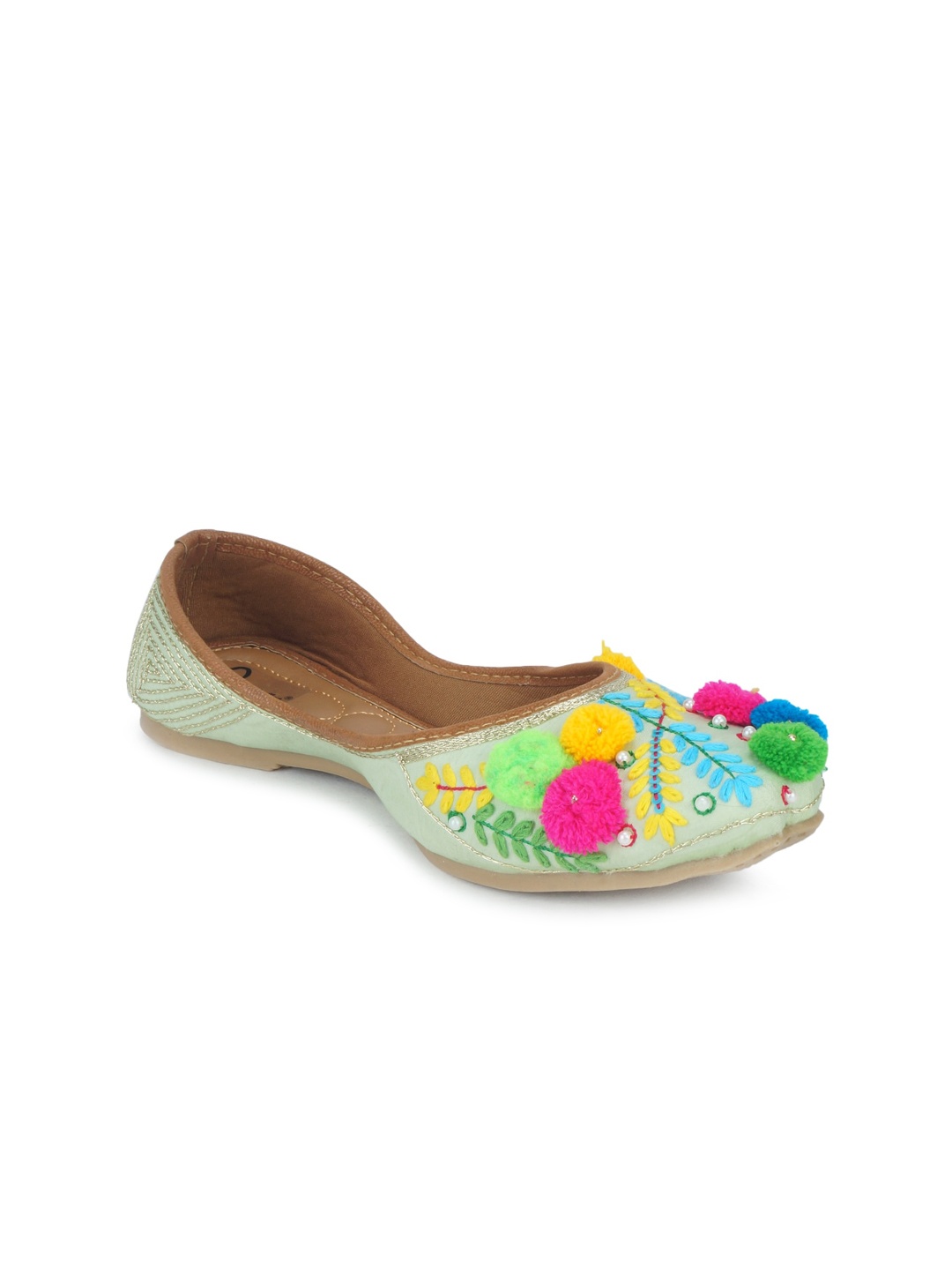 

The Desi Dulhan Women Green Embellished Mojaris Flats