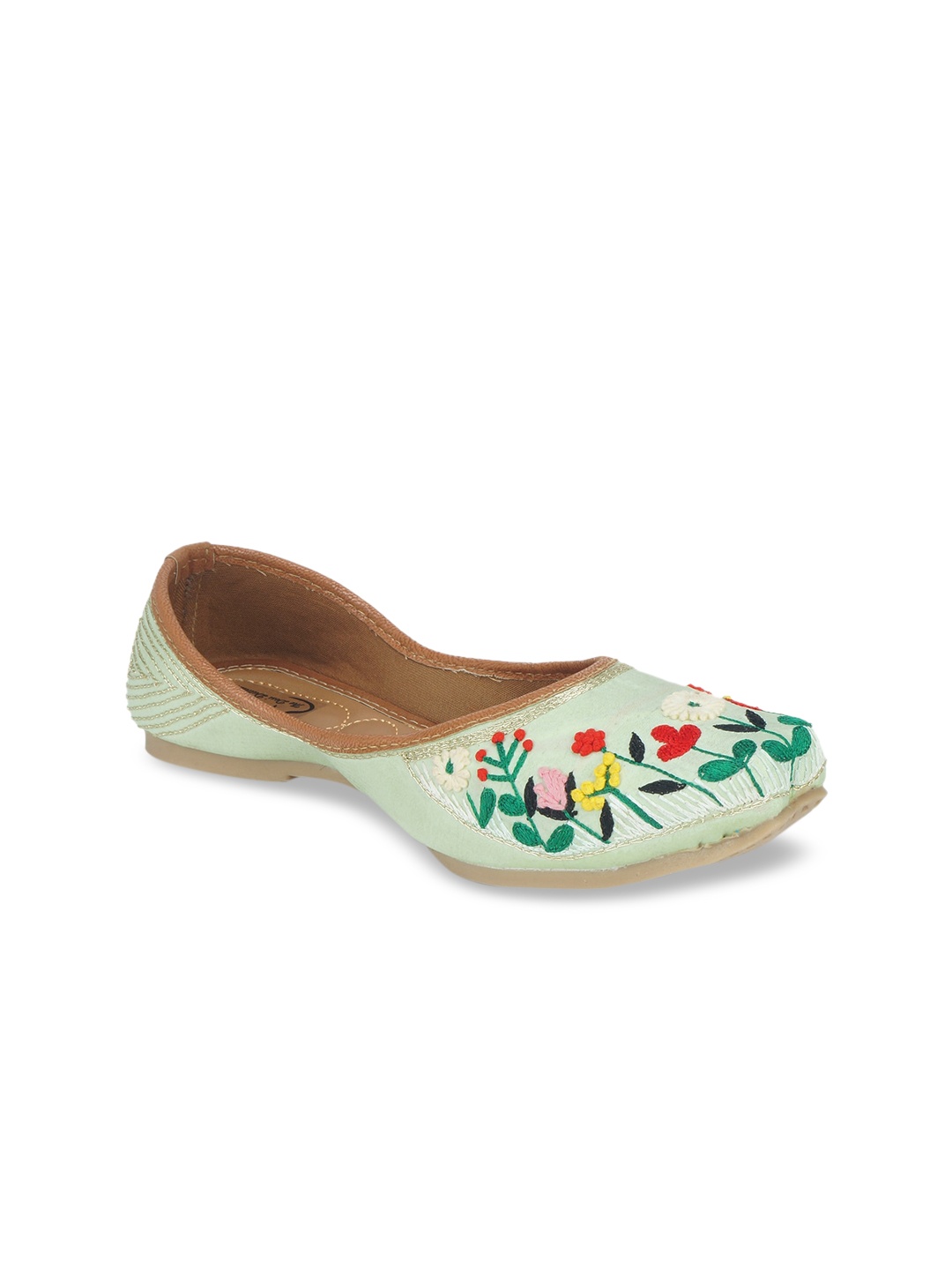 

The Desi Dulhan Women Green Embellished Mojaris
